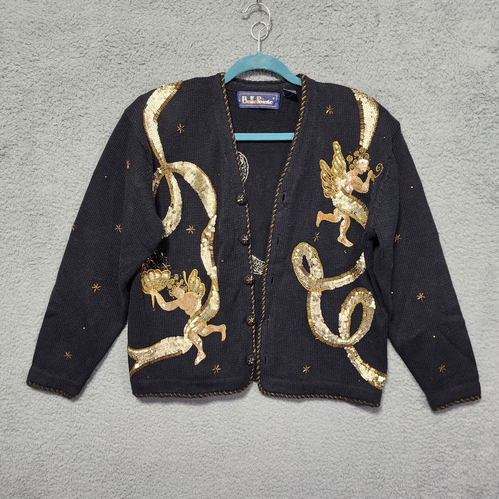 Women's Vintage Bellepointe Angel Singing Sequins Holiday Christmas Gold‎ Medium